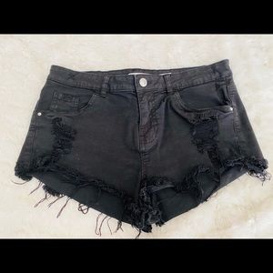 Bershka distressed denim jean shorts, black